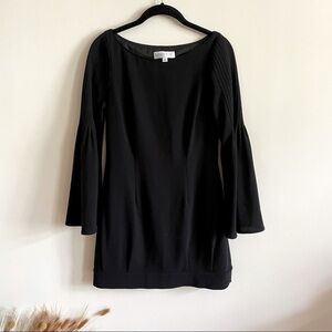 NANCY ROSE Black Bell Sleeve Wool Blend Mini Dress